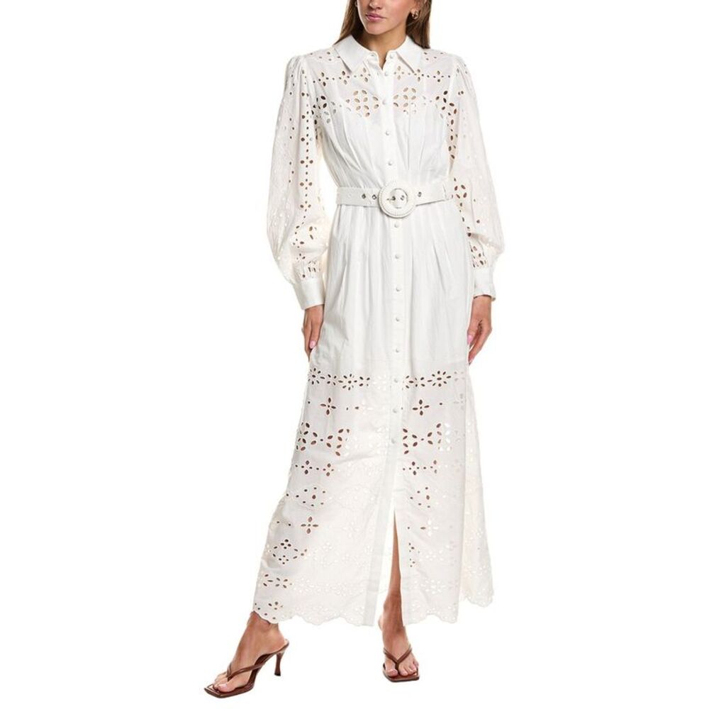 Hemant & Nandita Womens Belted Long Shirtdress, White
